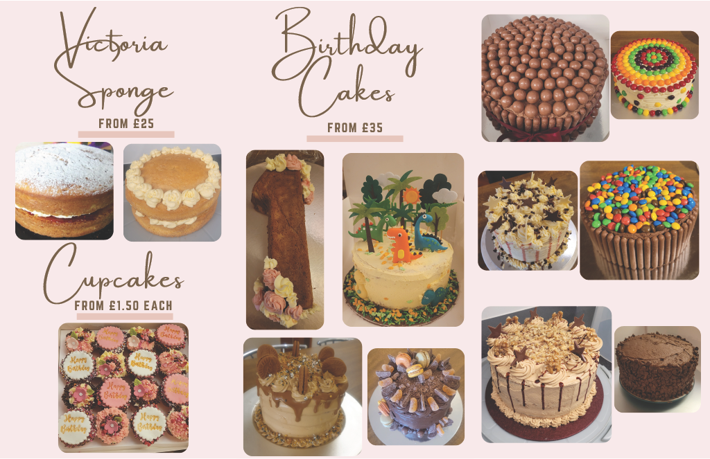 Victoria sponge, birthday cakes and cupcakes